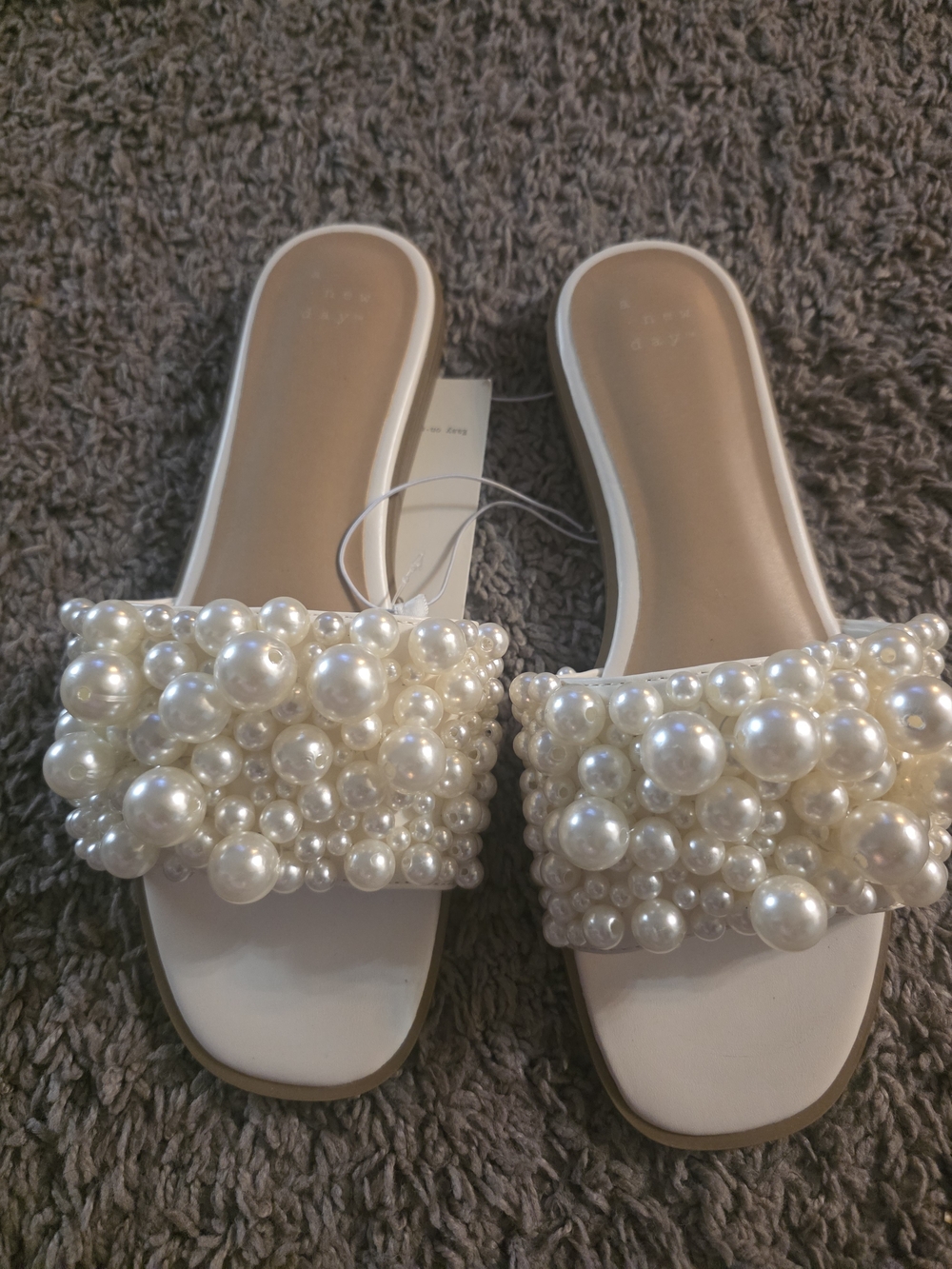 a new day Pearl-Embellished Cream Slide Sandals - Women